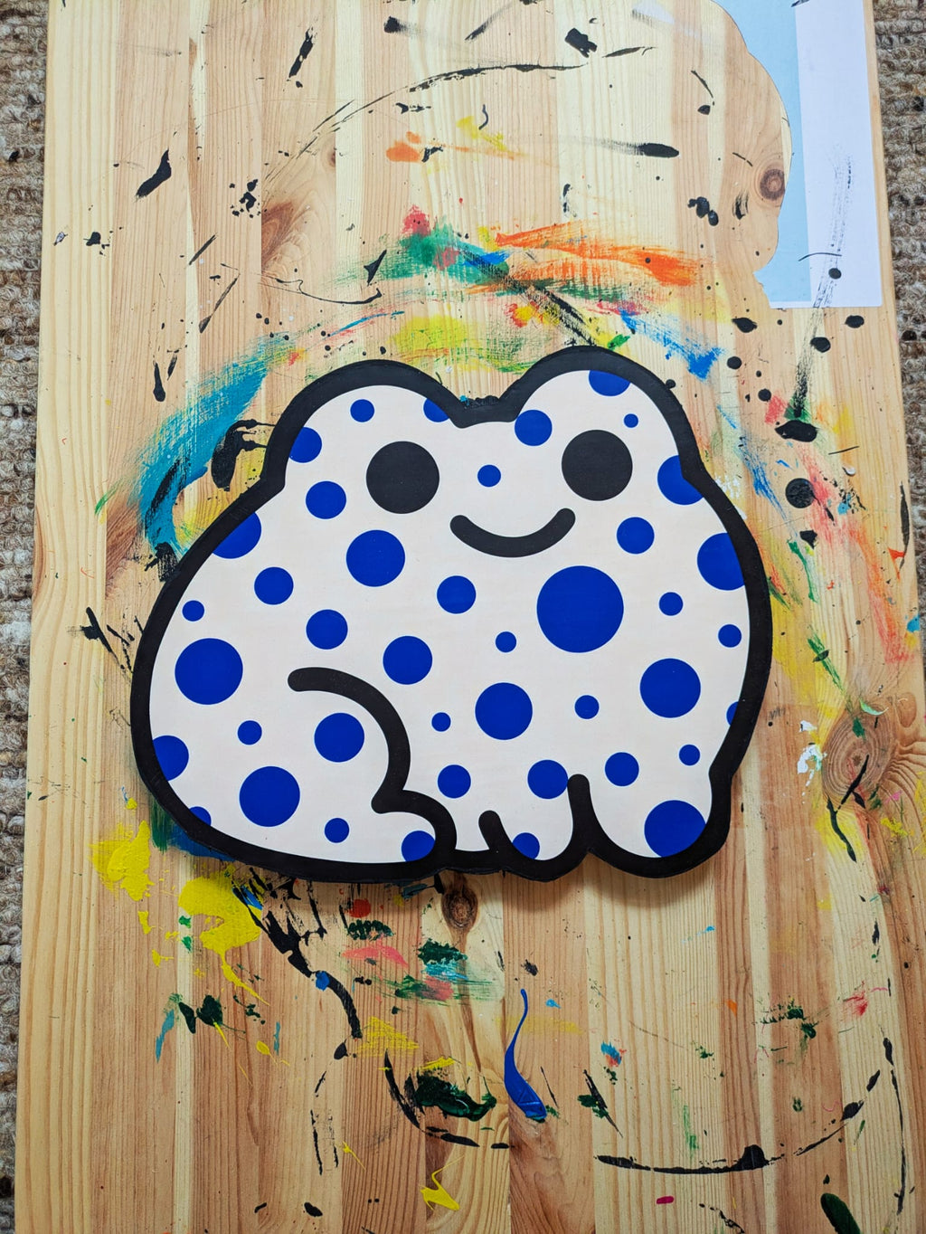 Frog Print on Wood - Blue Dots
