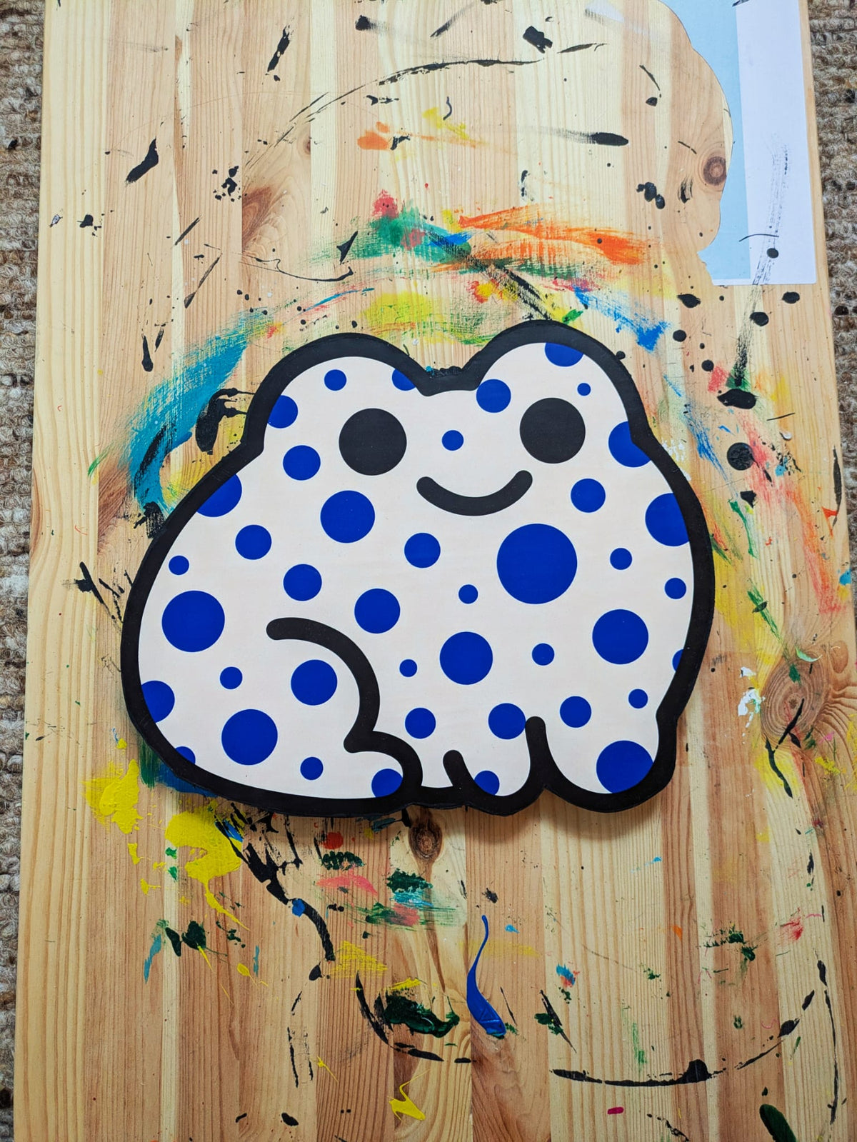 Frog Print on Wood - Blue Dots