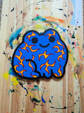 Frog Print on Wood - Blue Dash
