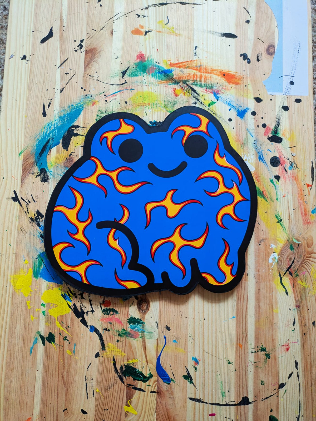 Frog Print on Wood - Blue Dash