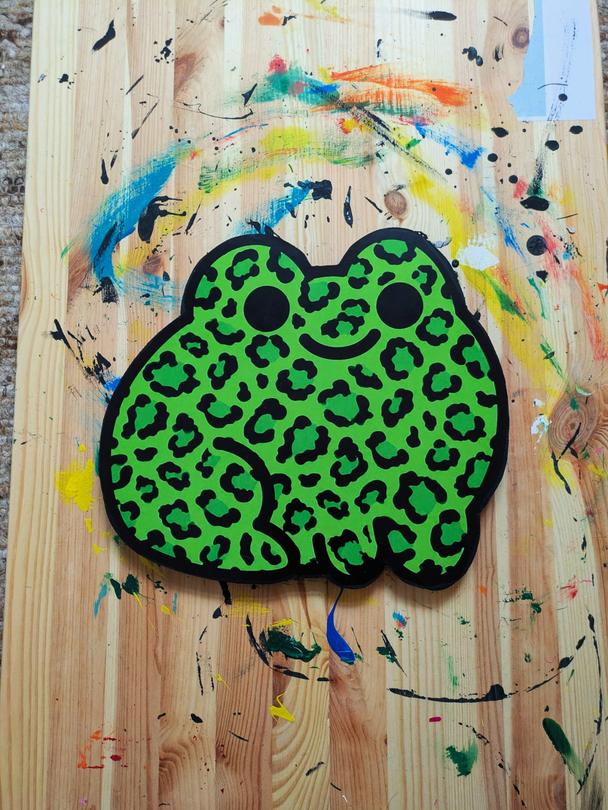 Frog Print on Wood - Green Leo