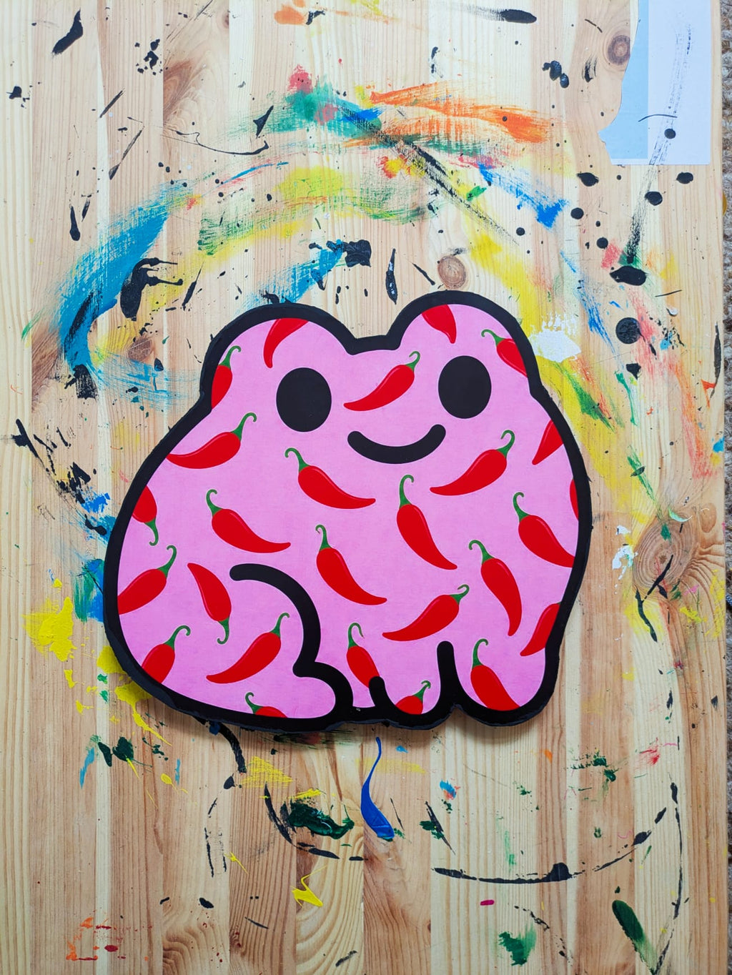 Frog Print on Wood - Hot Chilli