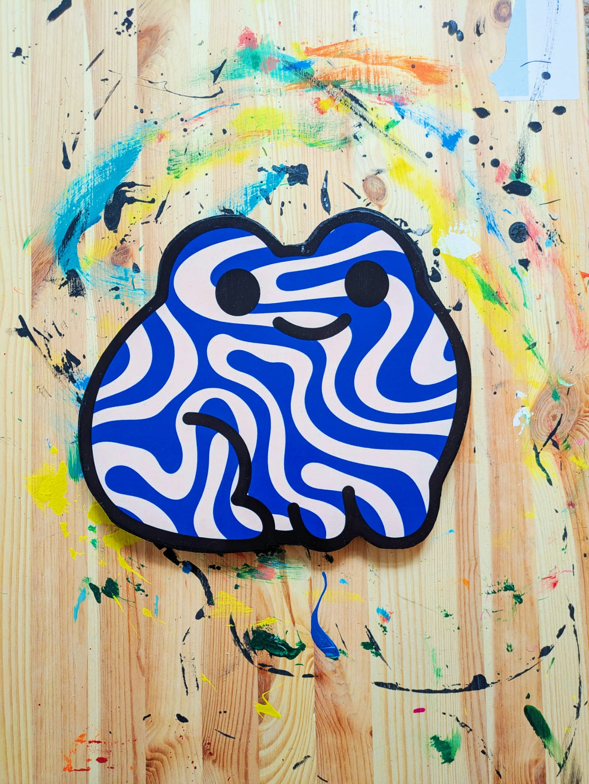 Frog Print on Wood - Blue Swirl