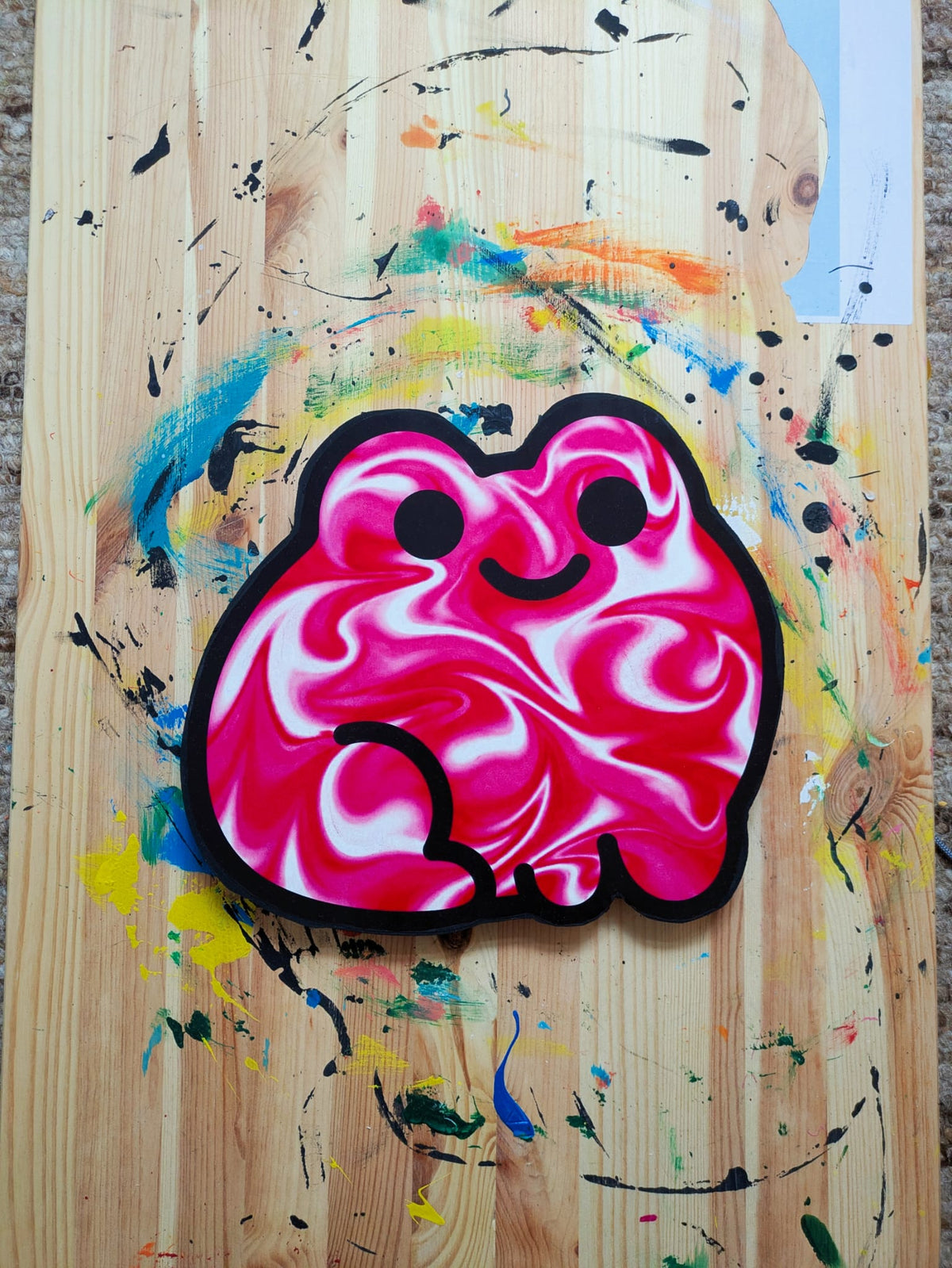 Frog Print on Wood - Pink Pool