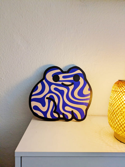 Frog Print on Wood - Blue Swirl
