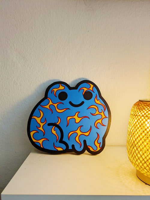 Frog Print on Wood - Blue Dash